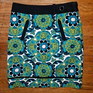 Ann Taylor Turquoise Green Floral Linen Blend Woven Textured A-Line Skirt